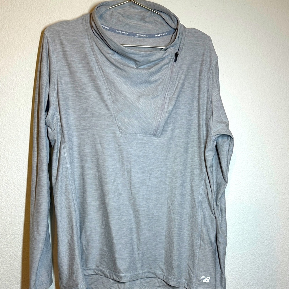 New Balance Light Gray Long Sleeve Asymmetrical 3/4 Zip Athletic Jacket XL Gray